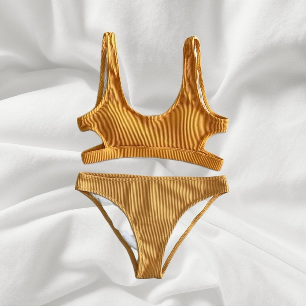 Yellow Ribbed Bikini Set
